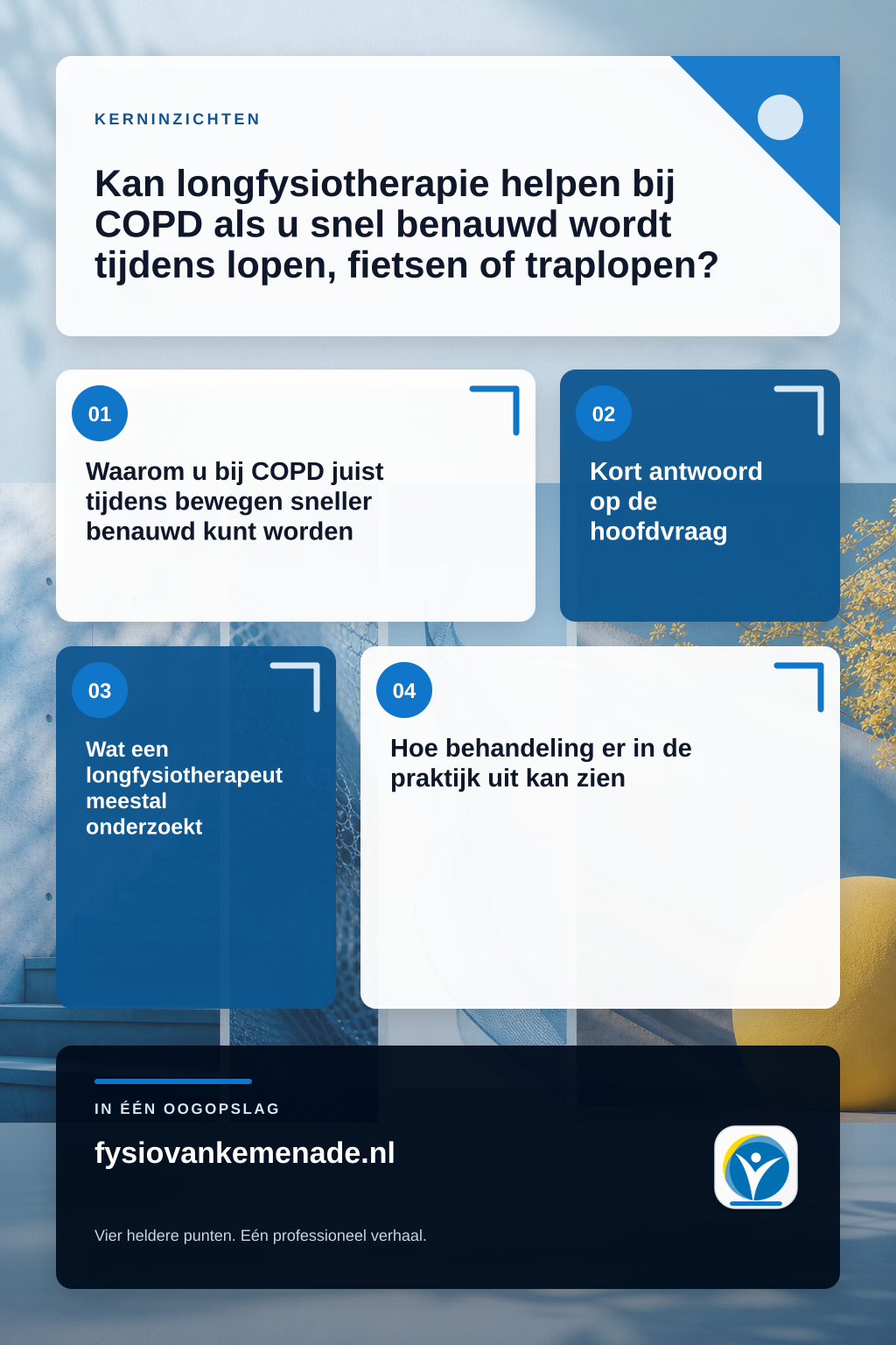 Infographic bij Kan longfysiotherapie helpen bij COPD als u snel benauwd wordt tijdens lopen, fietsen of traplopen?