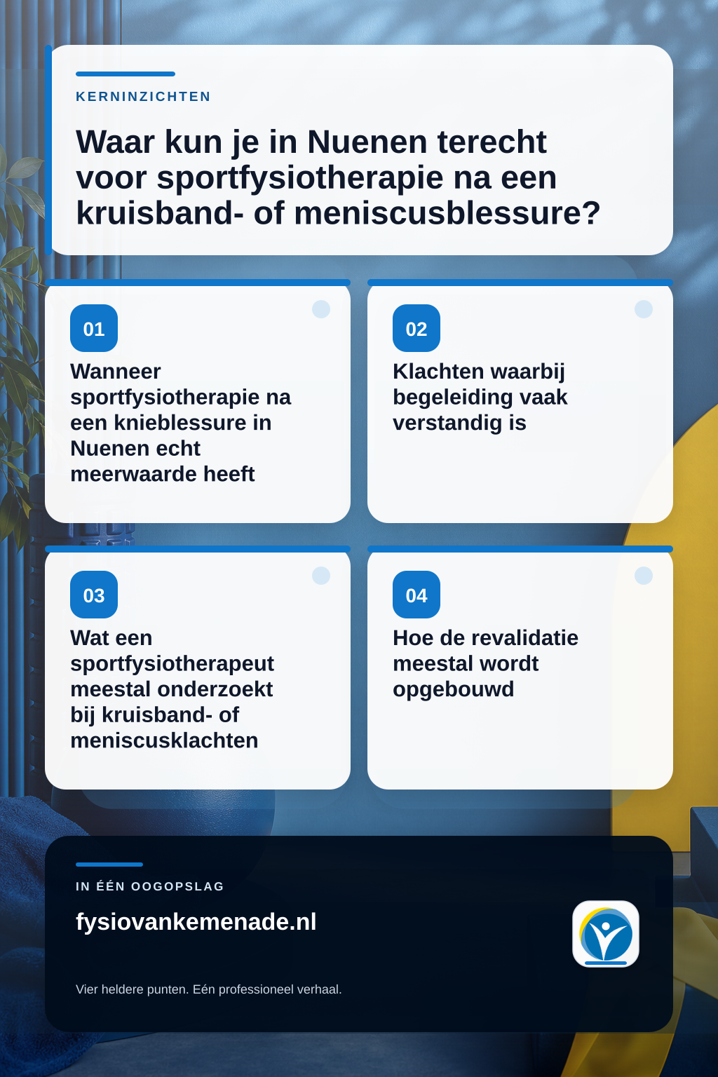 Sportfysiotherapie na een kruisband- of meniscusblessure