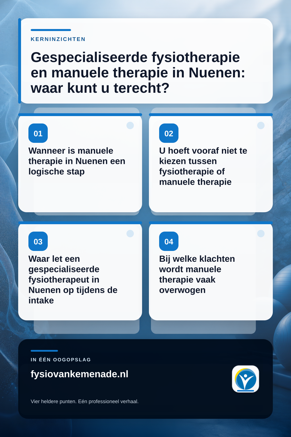 Infographic: Gespecialiseerde fysiotherapie en manuele therapie in Nuenen: waar kunt u terecht?