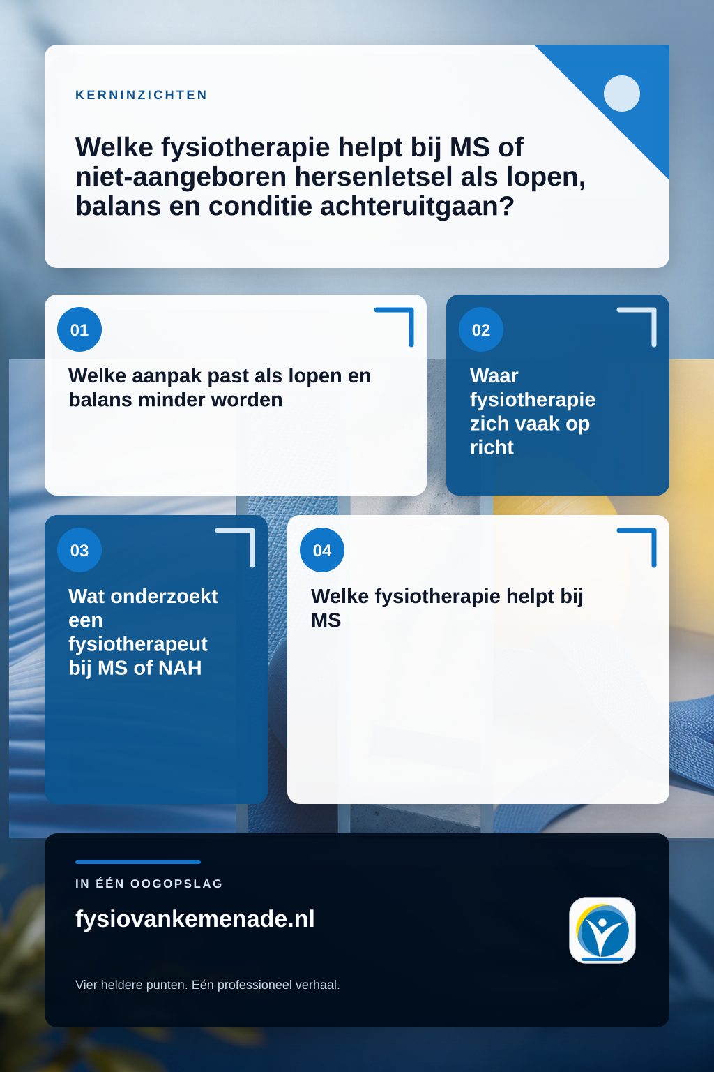 Infographic bij Welke fysiotherapie helpt bij MS of niet-aangeboren hersenletsel als lopen, balans en conditie achteruitgaan?